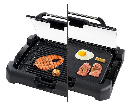The Secura GR-1503XL 1700W Electric Reversible 2 in 1 Grill Griddle With Glass Lid